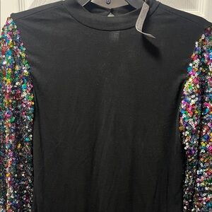 New York & Company Black Sequin Long Sleeve Top